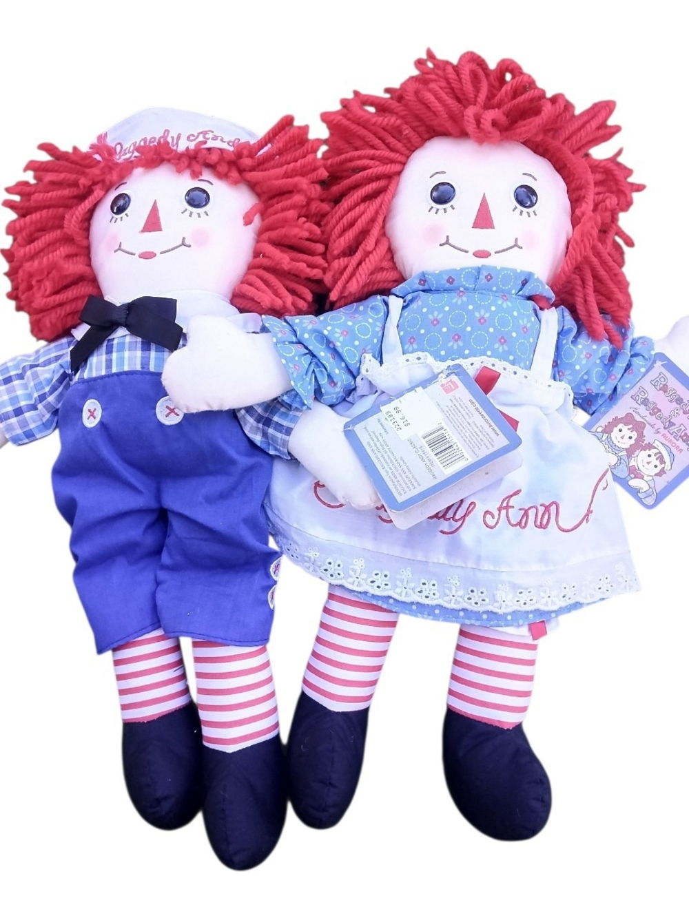 Vintage Raggedy Ann & Andy Plush Dolls 12" Matching Set with Hang Tags